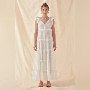 NWT Free the Roses Tiered 100% Cotton Maxi Dress, White, Size M